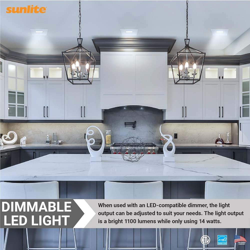 Sunlite 5-6-in 14w LED Square Retrofit Downlight Fixture CCT Selectable Dimmable