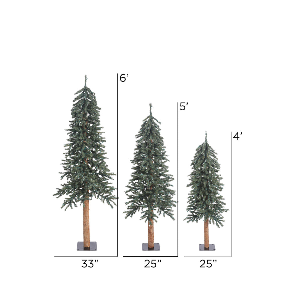 Vickerman 4ft. 5ft. 6ft. Natural Bark Alpine Artificial Christmas Tree Set Unlit
