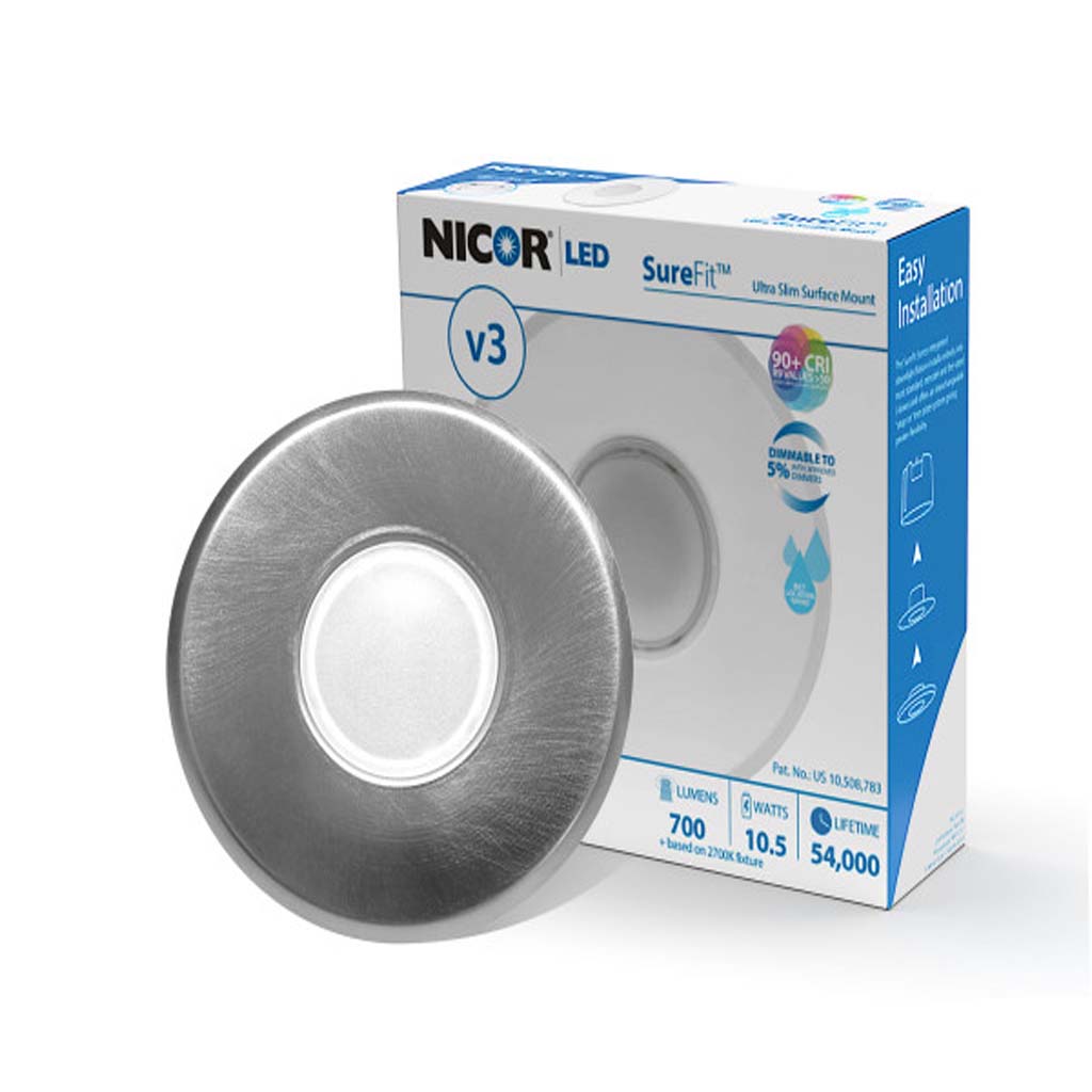 Nicor LED Flush Mount Ceiling Light 3000K with Round Nickel Trim