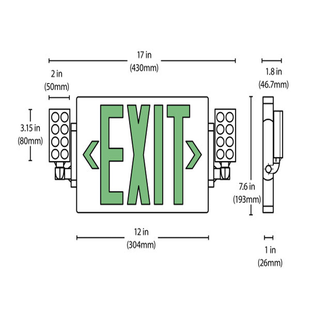 Nicor ECL2 Series Slim LED Emergency Exit Sign Combo Green Lettering