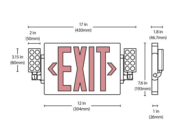 Nicor ECL2 Series Slim LED Emergency Exit Sign Combo Red Lettering