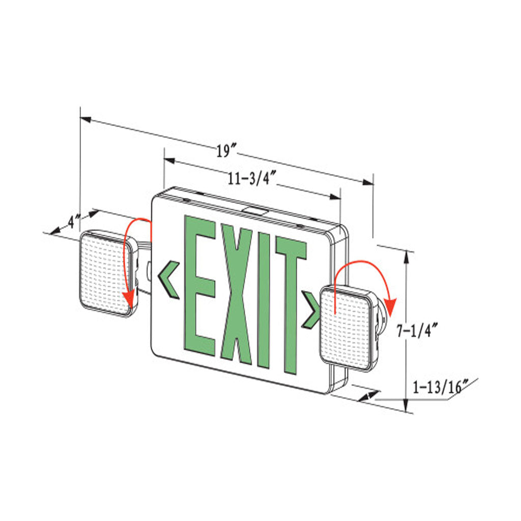 Nicor ECL3 Self-Diagnostic LED Emergency Exit Sign Combo Green Lettering