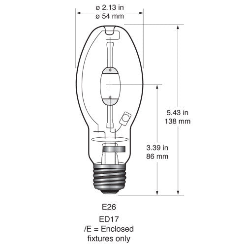 USHIO MH100/U/MED/40/PS 100w E26 4000K ED17 PulseStrike Clear Metal Halide Bulb
