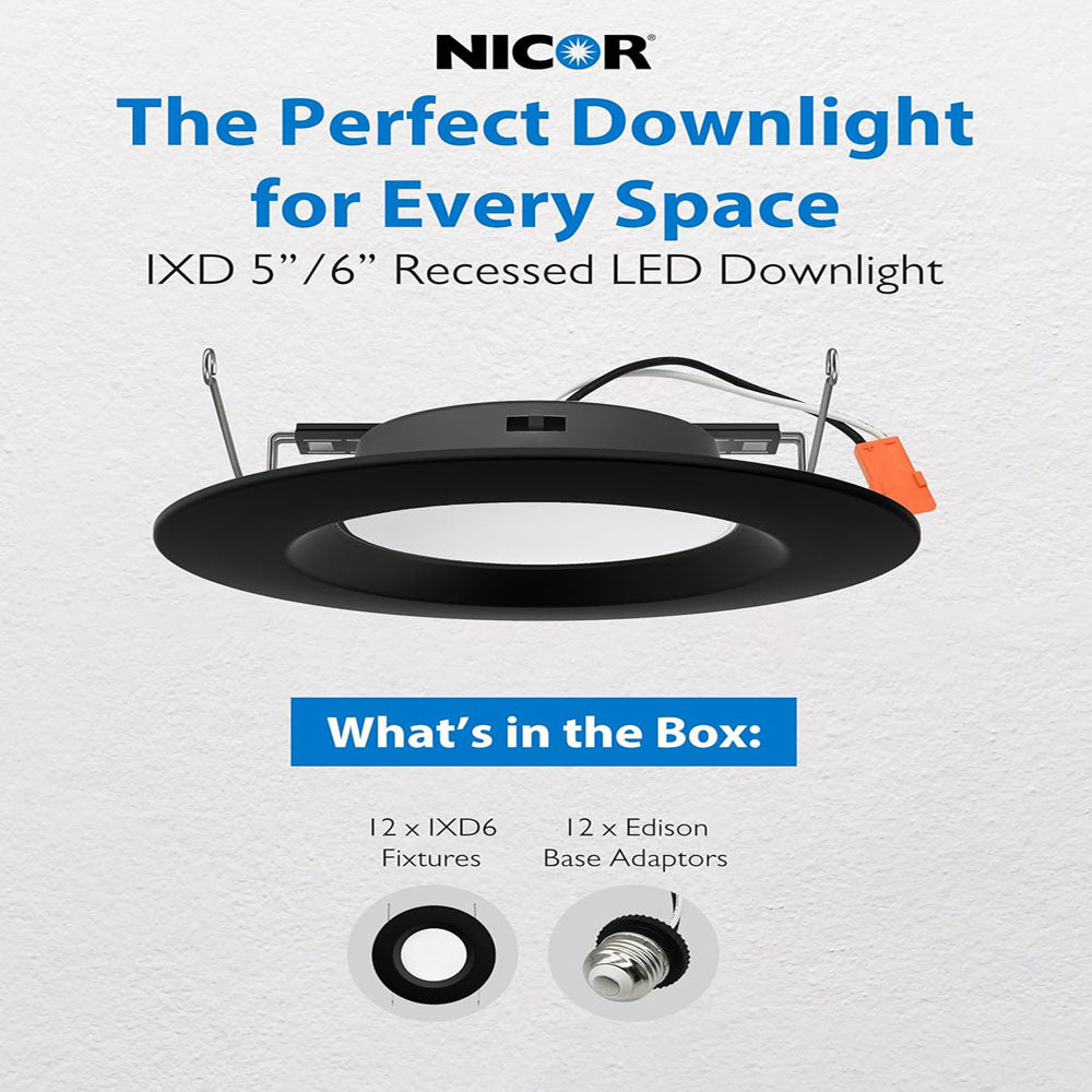 12Pk - NICOR Black 5-in & 6-in Recessed LED Ceiling Light