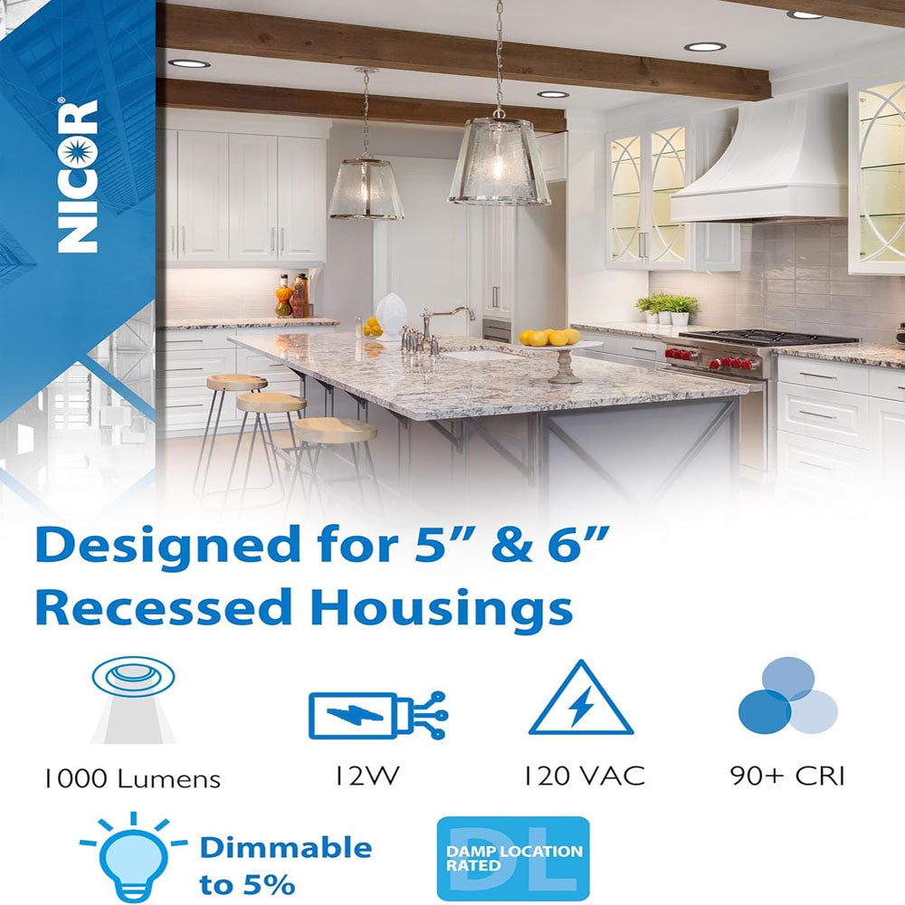 12Pk - NICOR Black 5-in & 6-in Recessed LED Ceiling Light