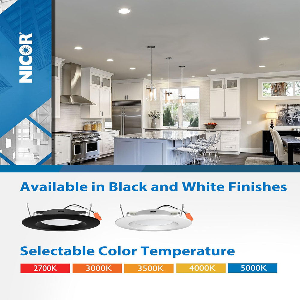12Pk - NICOR Black 5-in & 6-in Recessed LED Ceiling Light