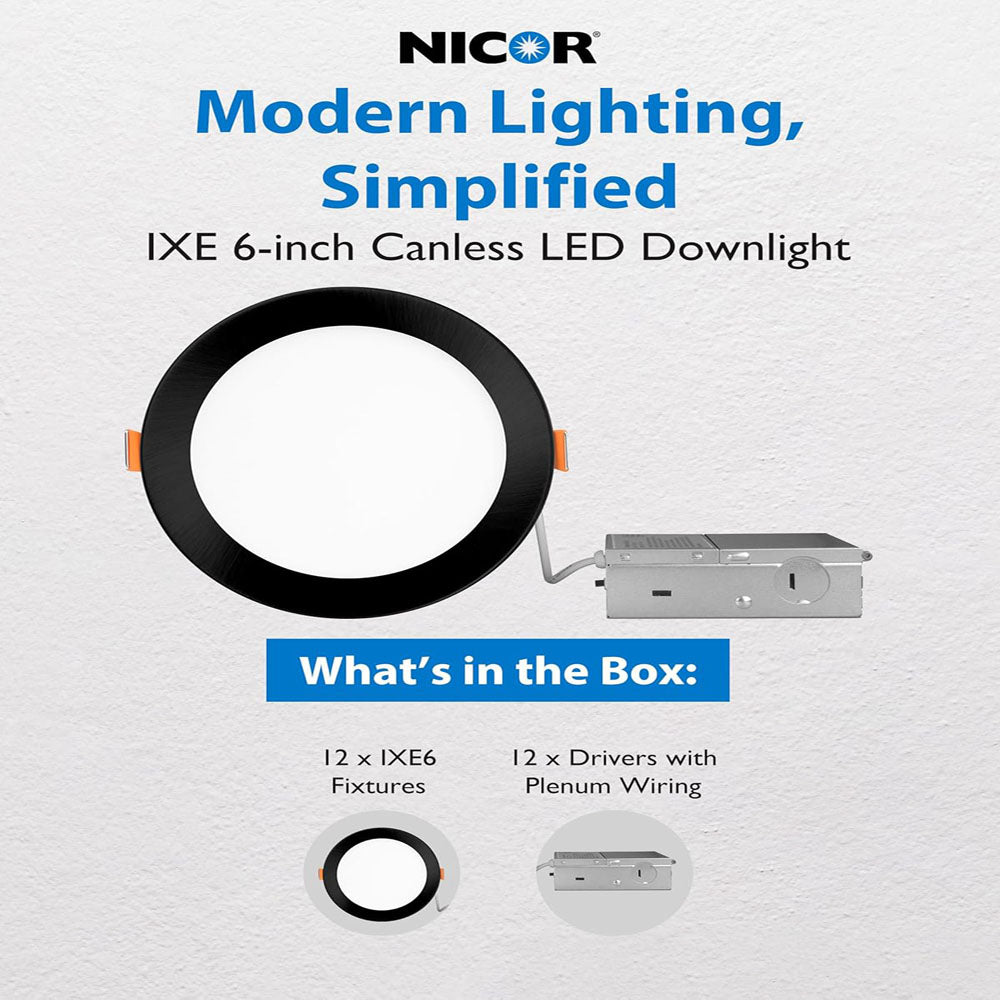12PK - NICOR 6-in Black LED Canless Recessed Downlight
