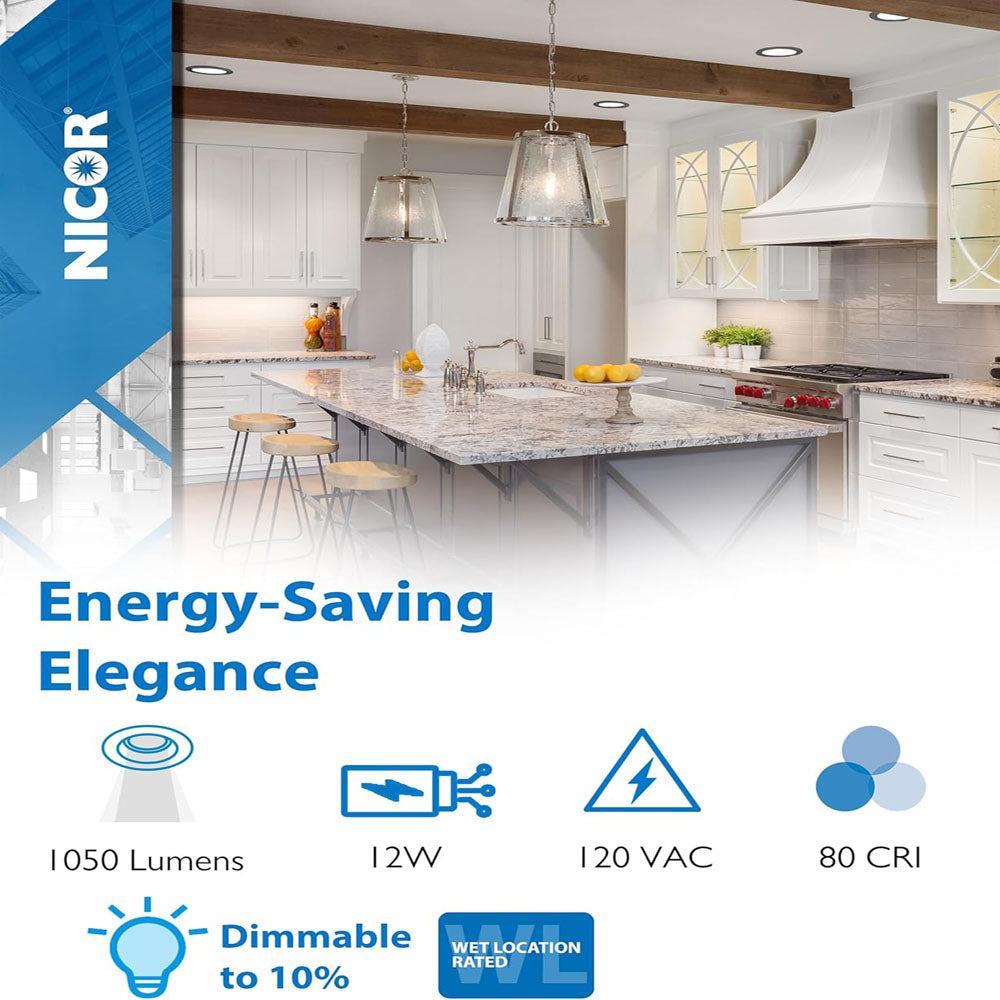 12PK - NICOR 6-in Black LED Canless Recessed Downlight
