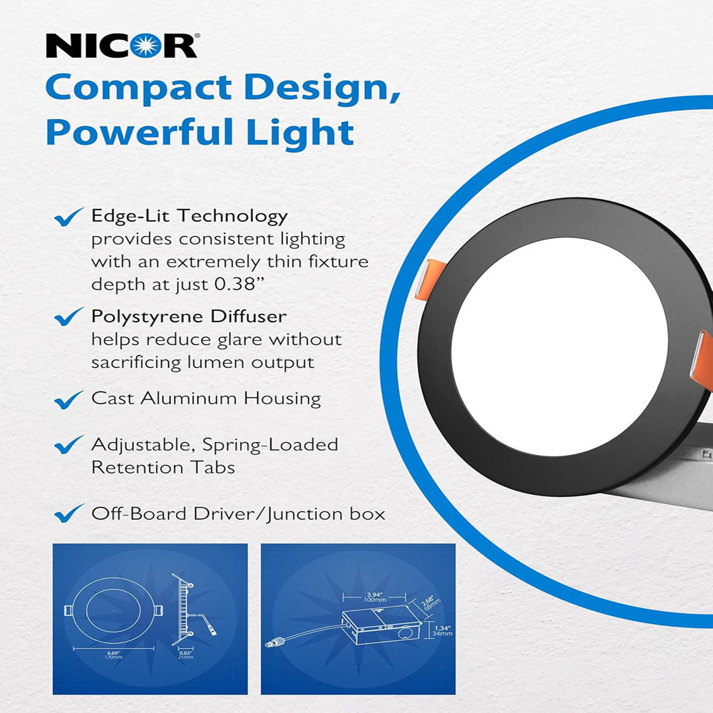 12PK - NICOR 6-in Black LED Canless Recessed Downlight