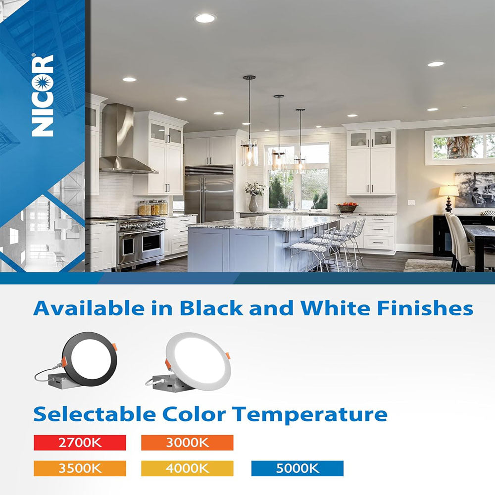 12PK - NICOR 6-in Black LED Canless Recessed Downlight