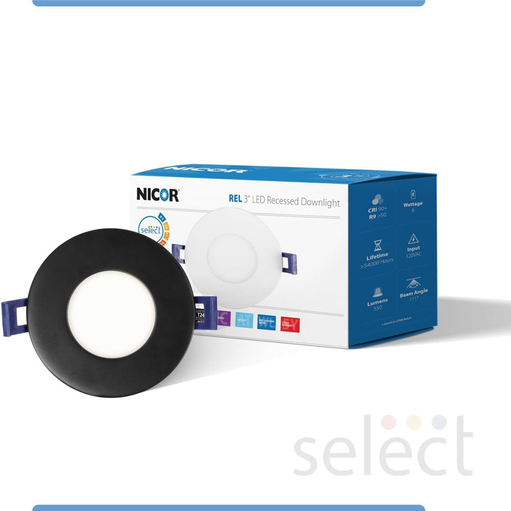 NICOR 3-in 8w Black LED Downlight Kit CCT Selectable