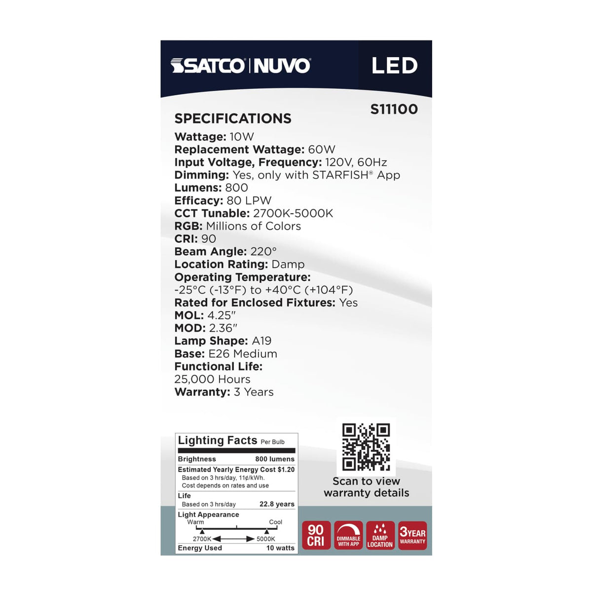 Satco A19 10W LED RGBTW Star Fish 120v