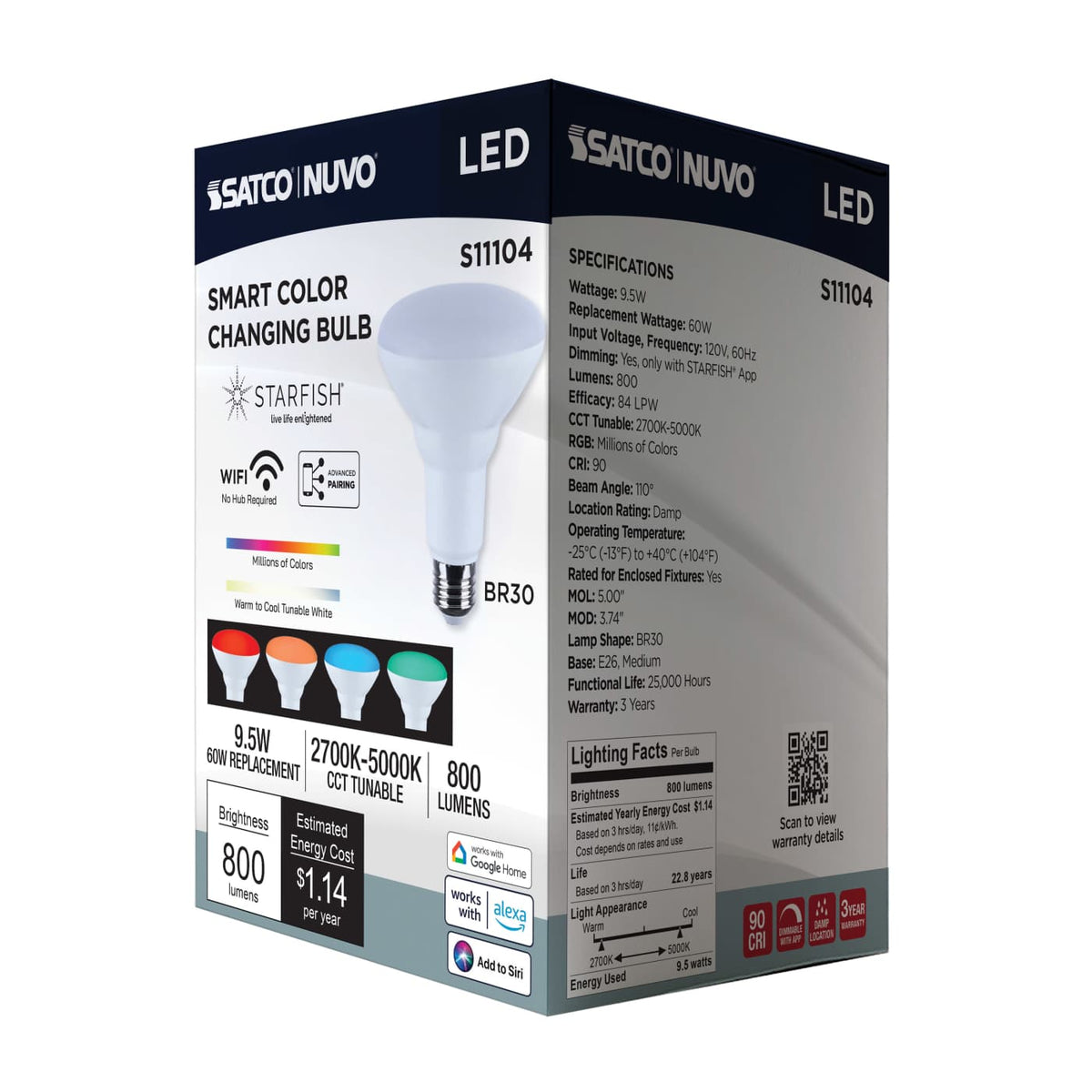 Satco BR30 9.5W LED RGBTW Star Fish 120v