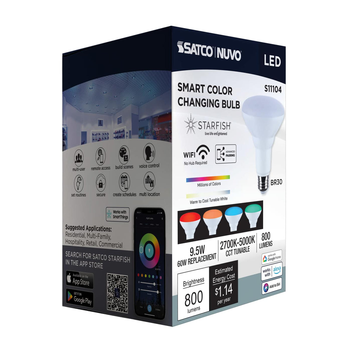 Satco BR30 9.5W LED RGBTW Star Fish 120v