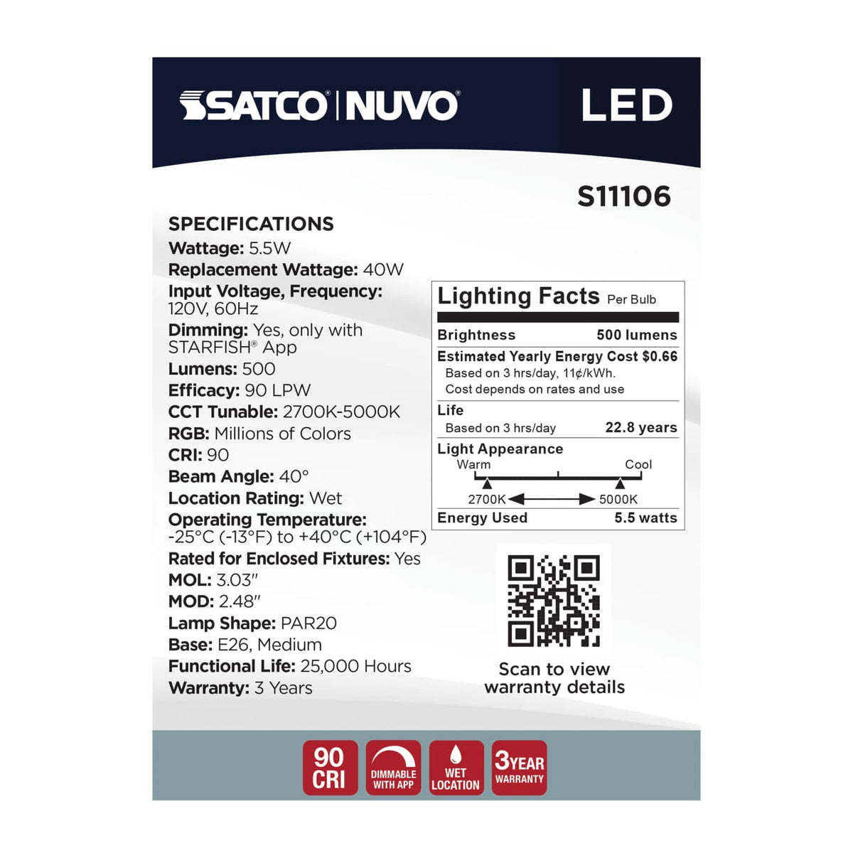 Satco PAR20 5.5W LED RGBTW Star Fish 120v