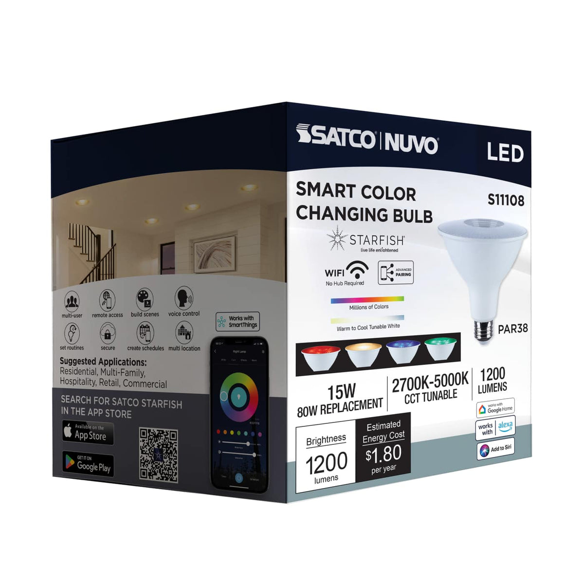 Satco PAR38 15W LED RGBTW Star Fish 120v