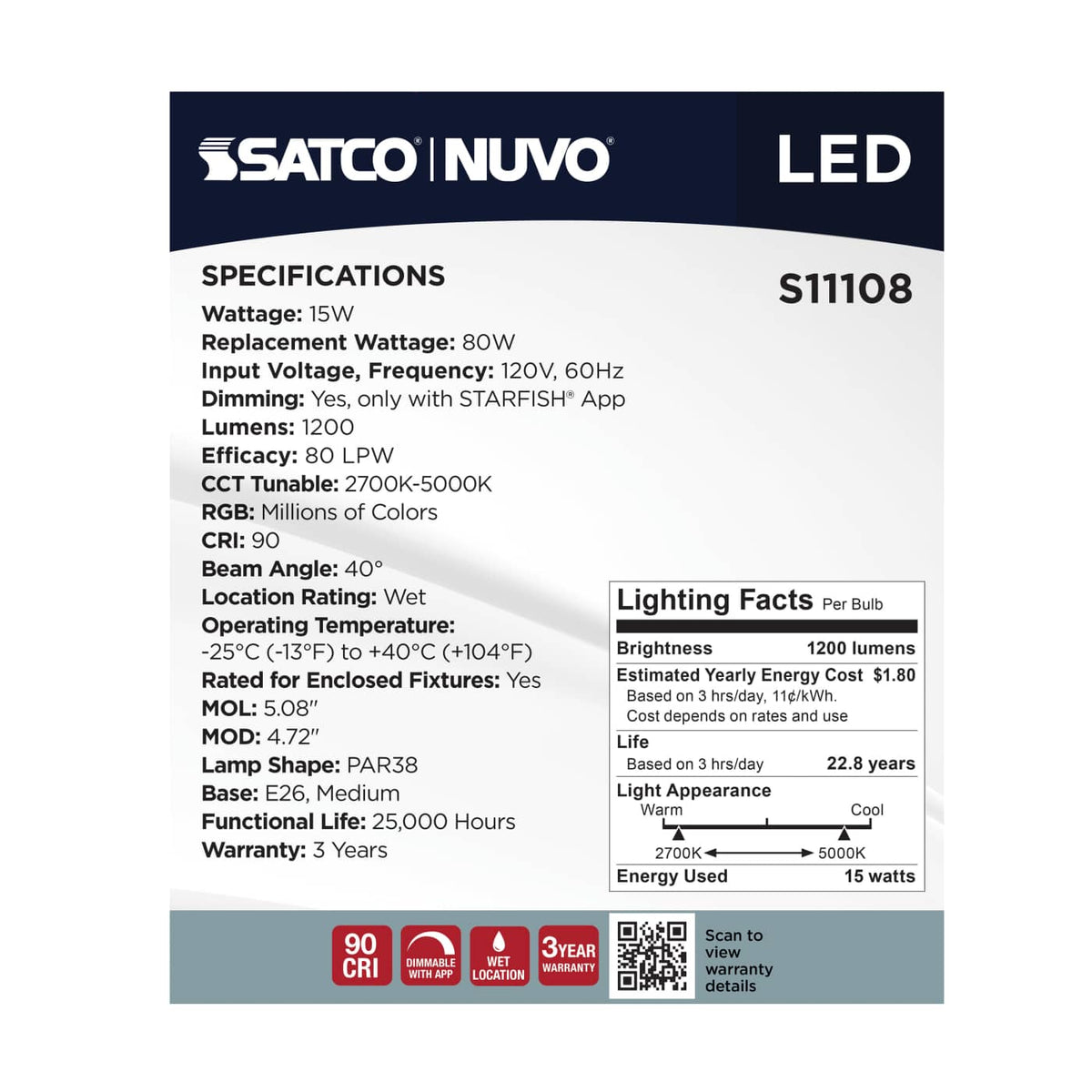 Satco PAR38 15W LED RGBTW Star Fish 120v