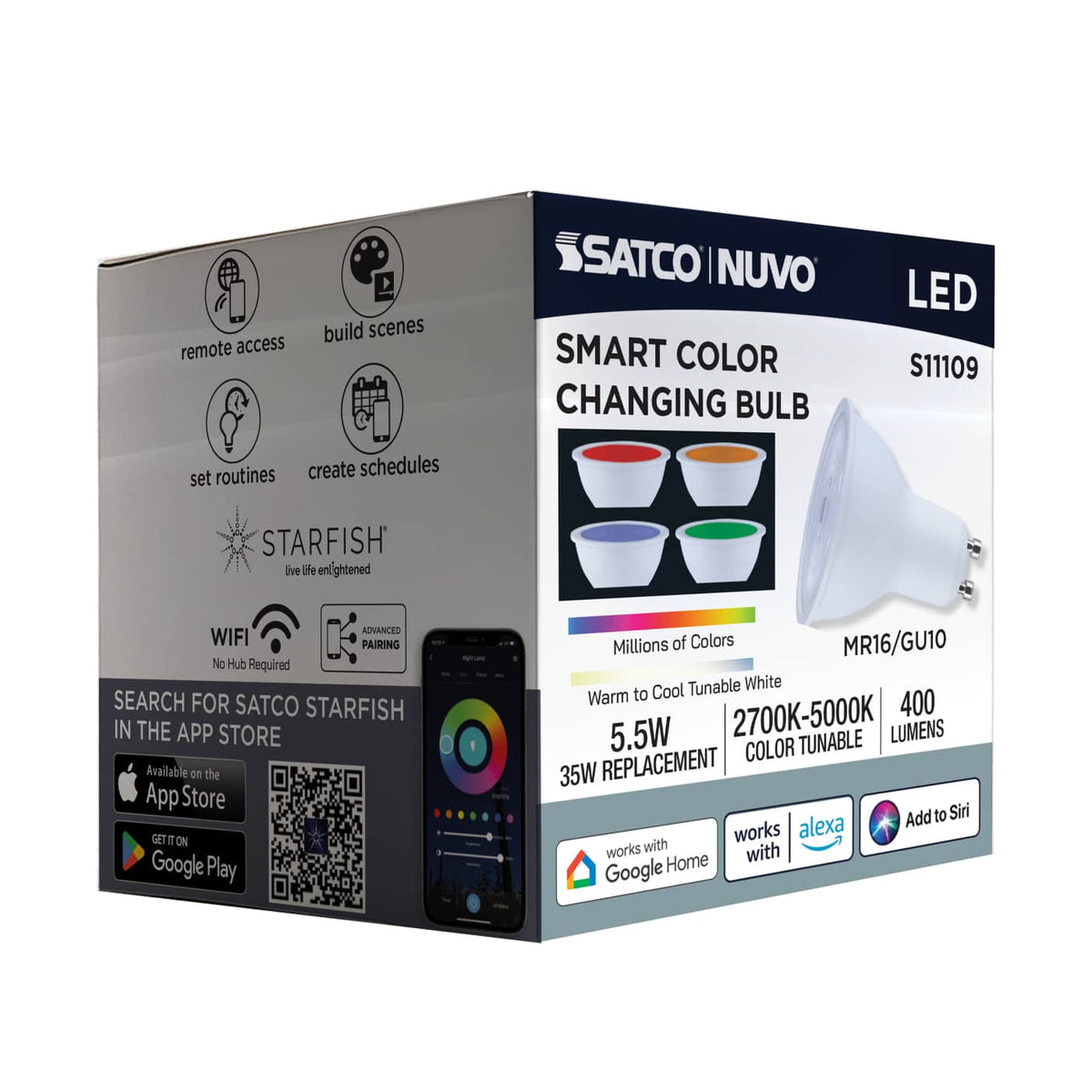 Satco MR 16 5.5W LED RGBTW Gu10 Star Fish 120v