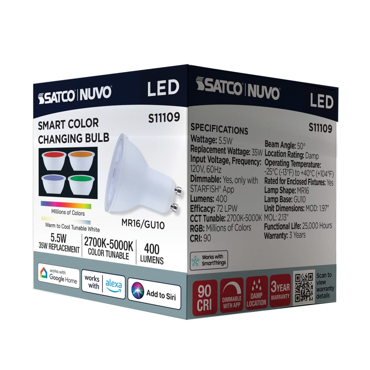 Satco MR 16 5.5W LED RGBTW Gu10 Star Fish 120v