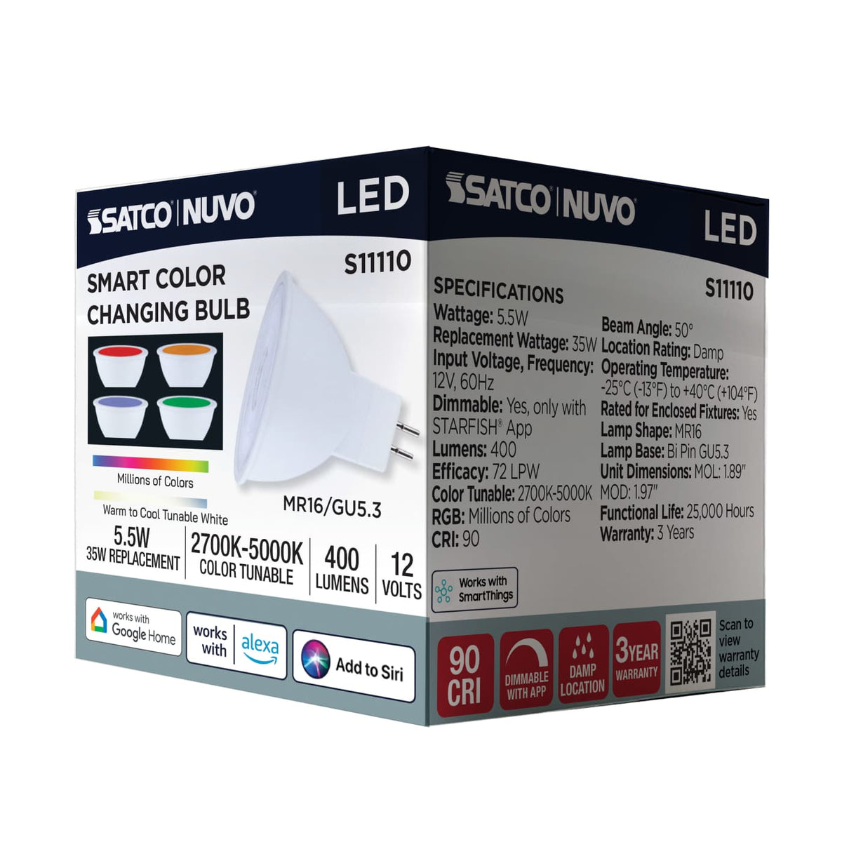 Satco MR 16 5.5W LED RGBTW Gu5.3 Star Fish 12v