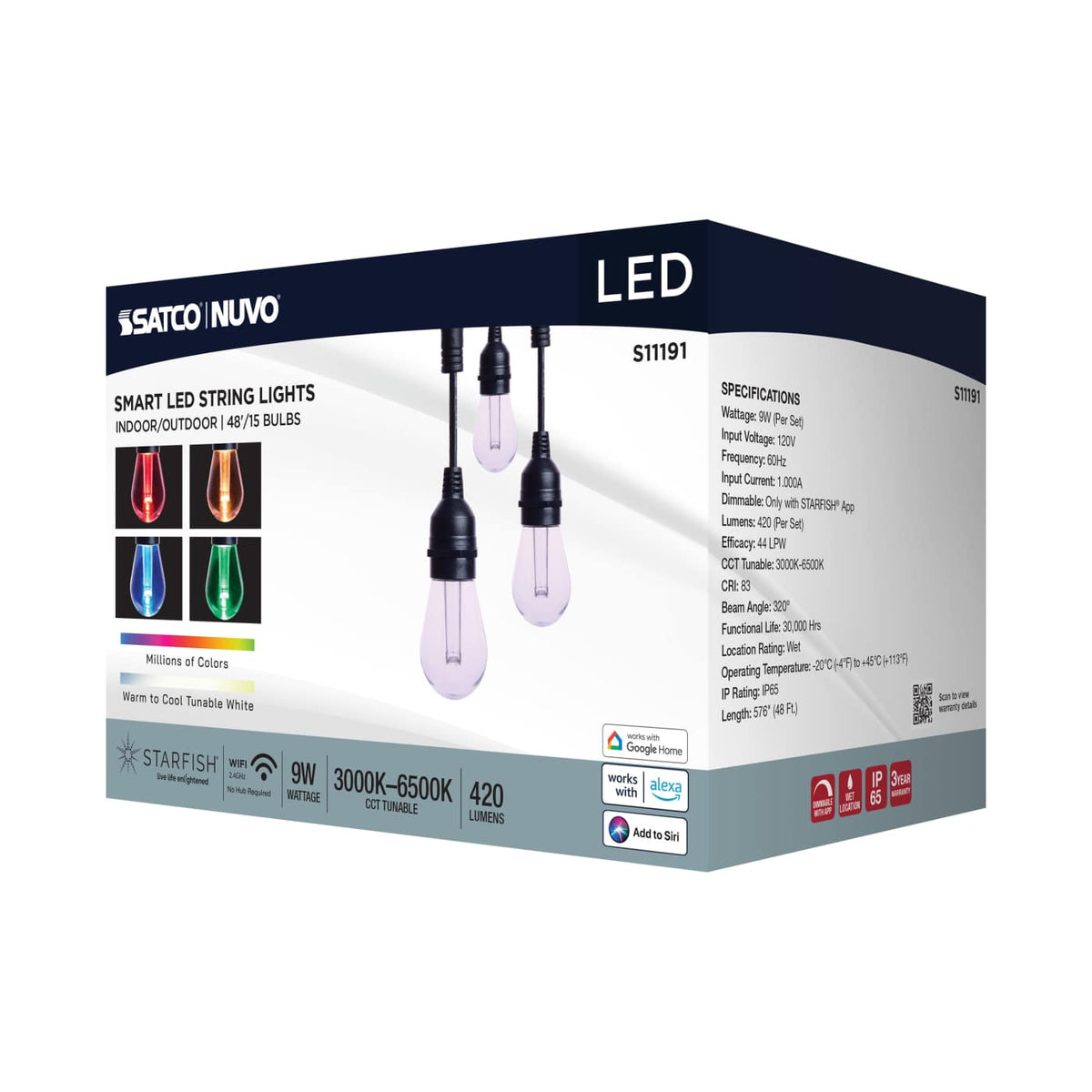 Satco 48-ft LED Sl S14 Starfish RGBTW 120V