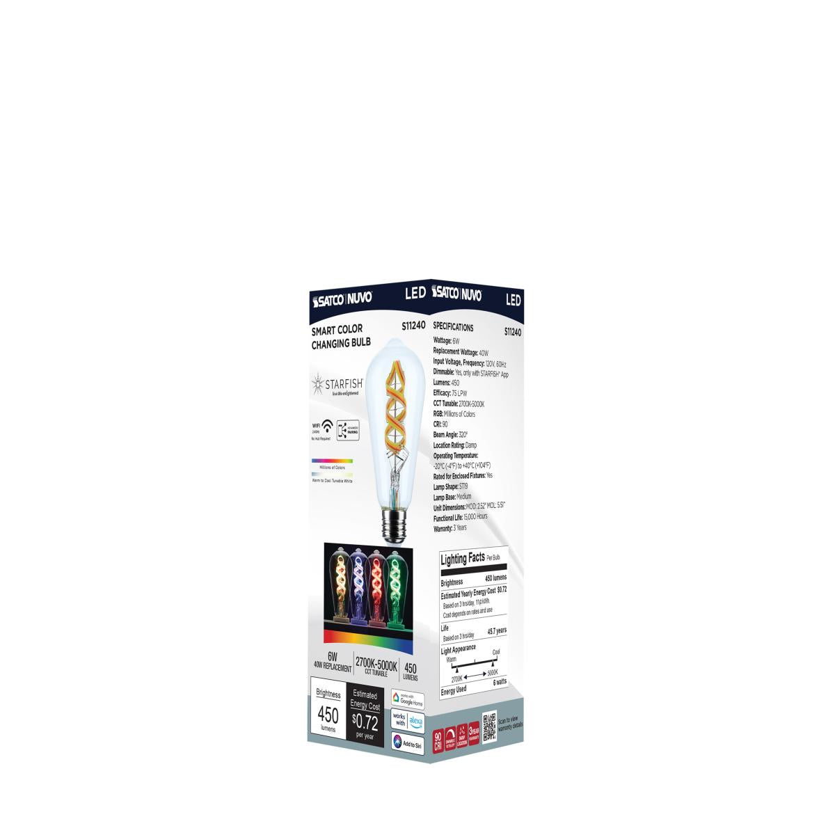 Satco 6w ST19 LED 2700K-5000K RGB/White Starfish Clear E26 Base