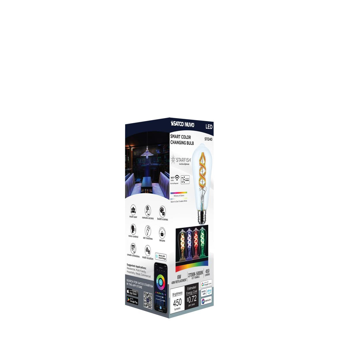 Satco 6w ST19 LED 2700K-5000K RGB/White Starfish Clear E26 Base