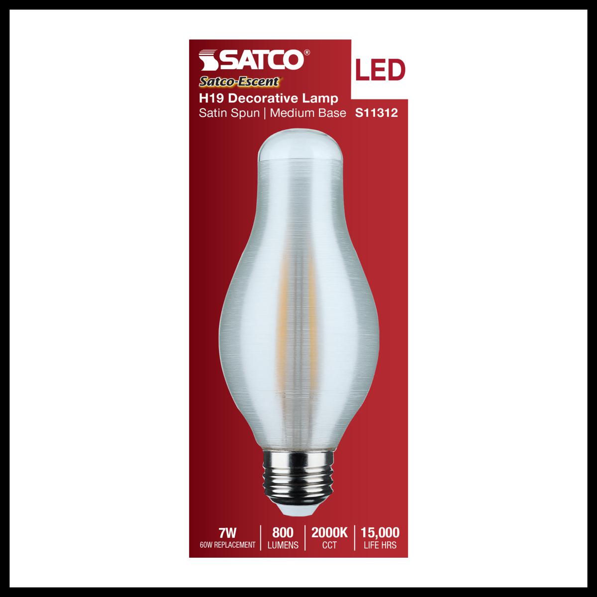 Satco 7w H19 LED 2000K Warm White CCT E26 Medium Base Satin Spun Finish 120v