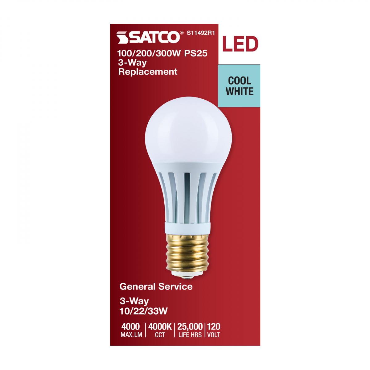 Satco PS25 LED Three-Way Lamp Wattage Tunable 4000K E39d Mogul Base 120v