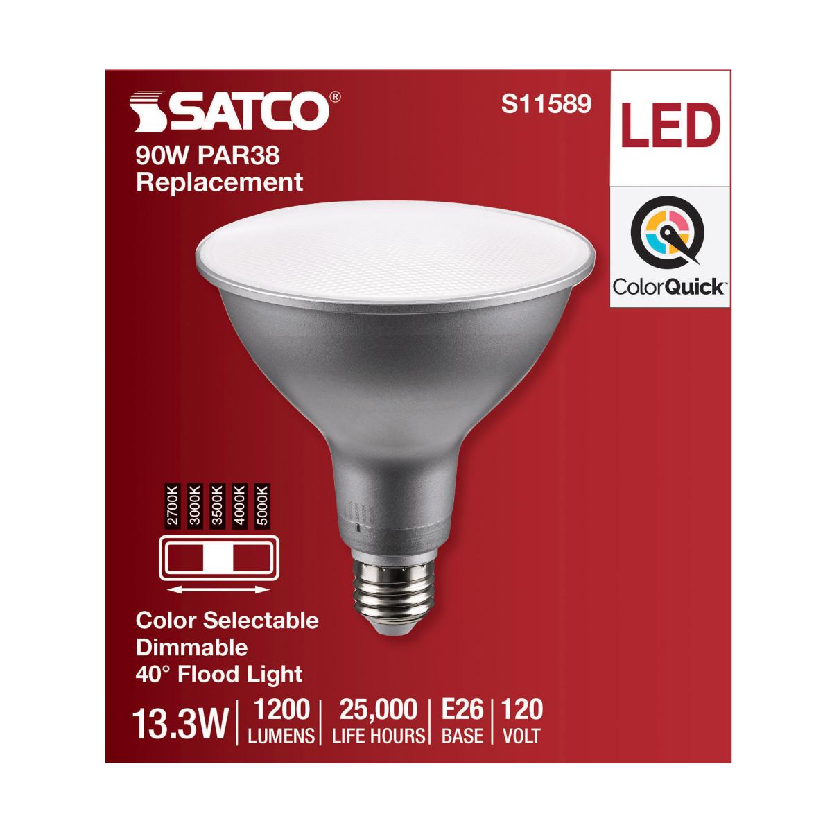 Satco 13.3w PAR38 LED E26 Base 40deg 120v CCT Tunable Silver Finish Bulb