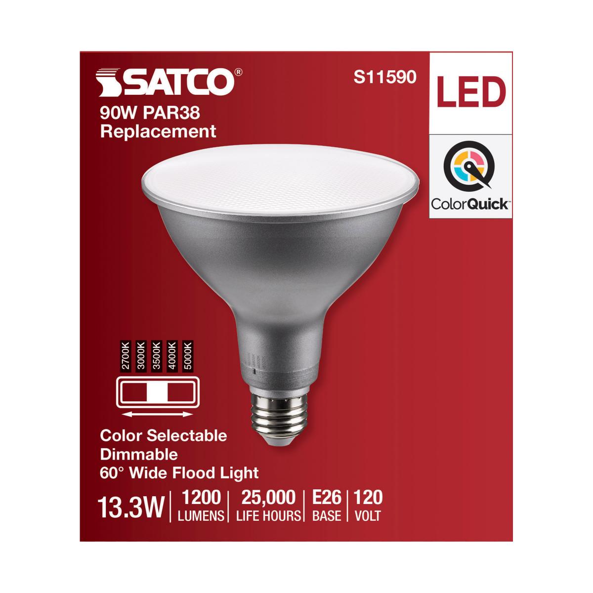 Satco 13.3w PAR38 LED E26 Base 60deg 120v CCT Tunable Silver Finish Bulb