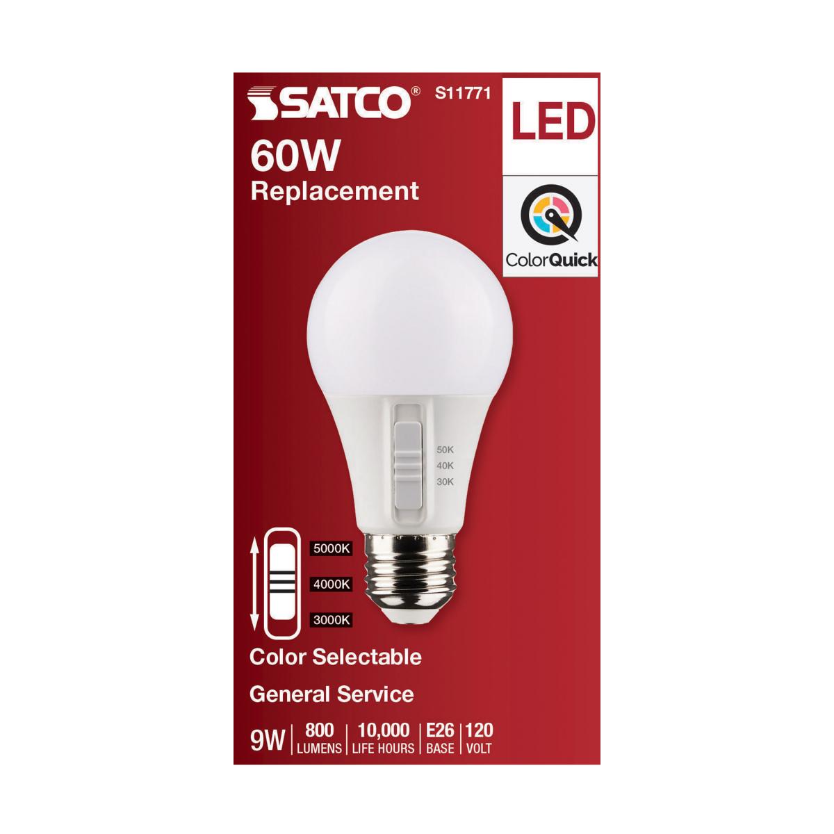 Satco 9w A19 LED 120v CCT Selectable 90 CRI White Finish Bulb