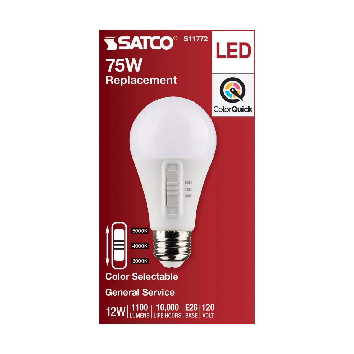 Satco 12w A19 LED 120v CCT Selectable 90 CRI White Finish Bulb