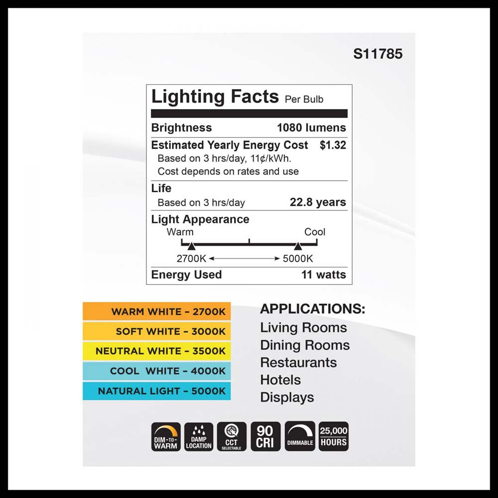 11w BR40 LED Reflector Bulb CCT Selectable Warm White to Natural Light 120v