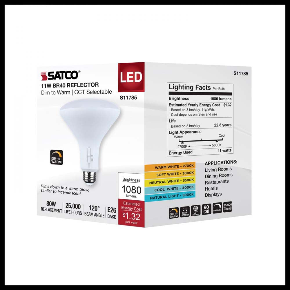 11w BR40 LED Reflector Bulb CCT Selectable Warm White to Natural Light 120v
