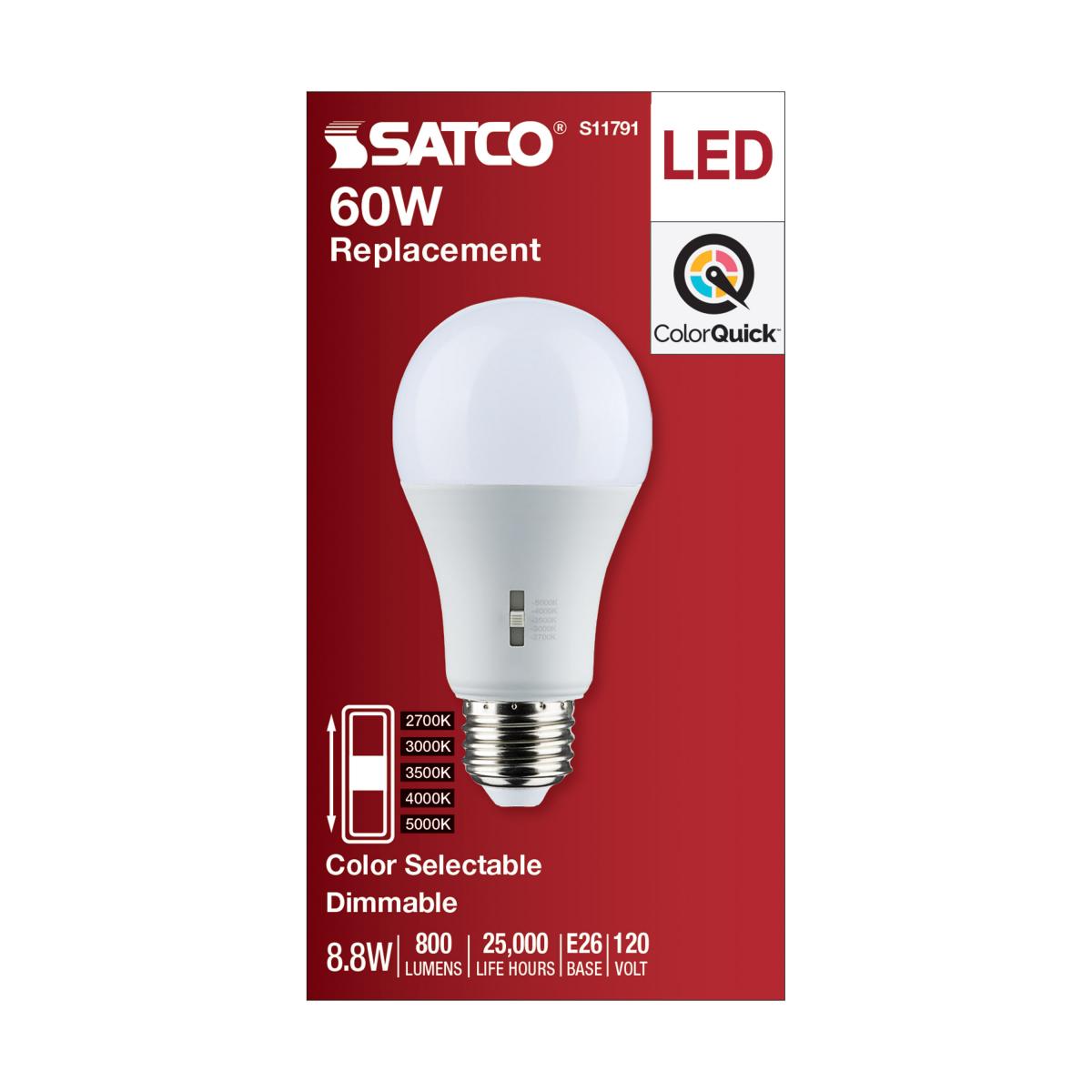 Satco 8.8w A19 LED Medium Base 120v CCT Selectable White Finish Bulb