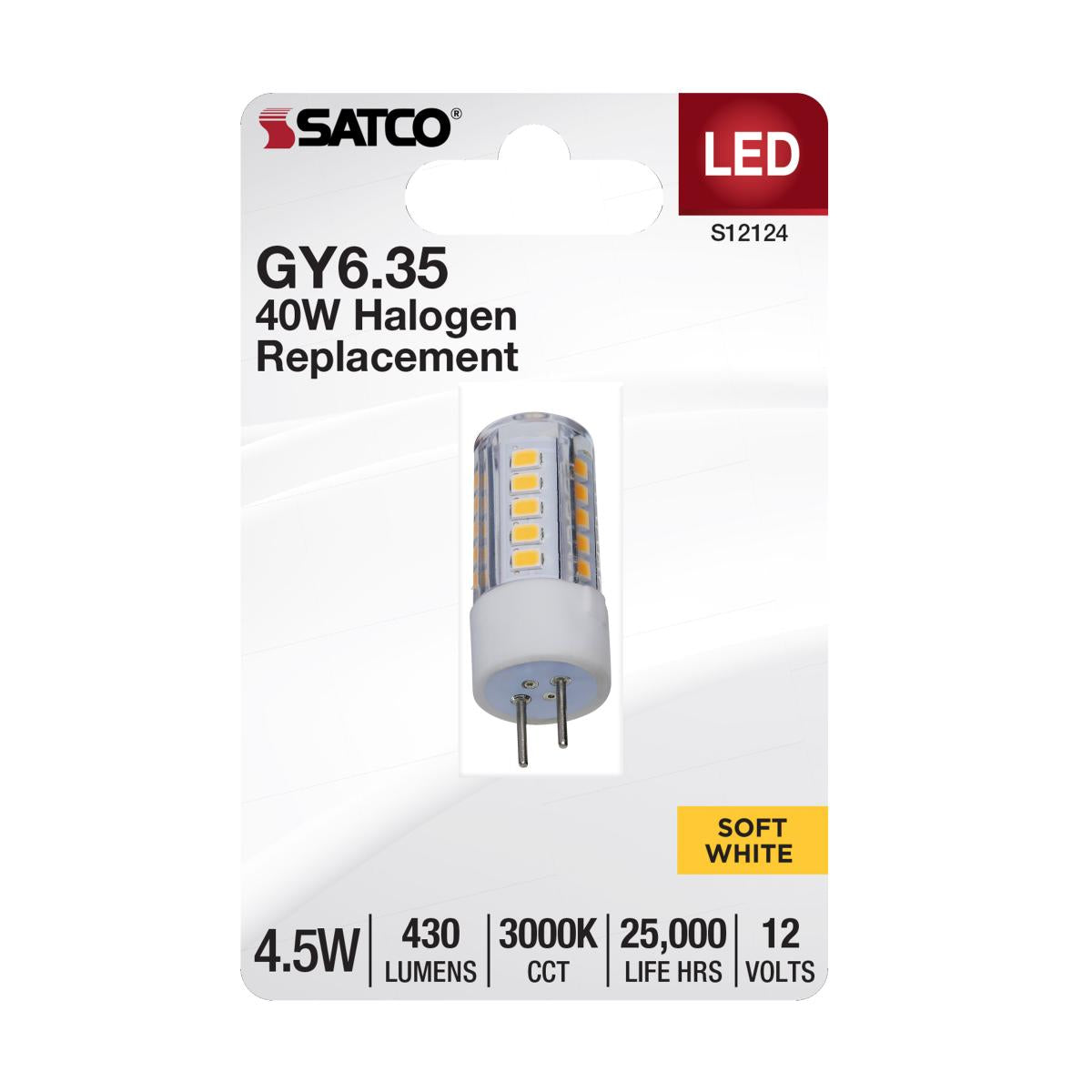 Satco 4.5w Mini LED Bi Pin GY6.35 Base 12v 3000K Clear Finish Bulb