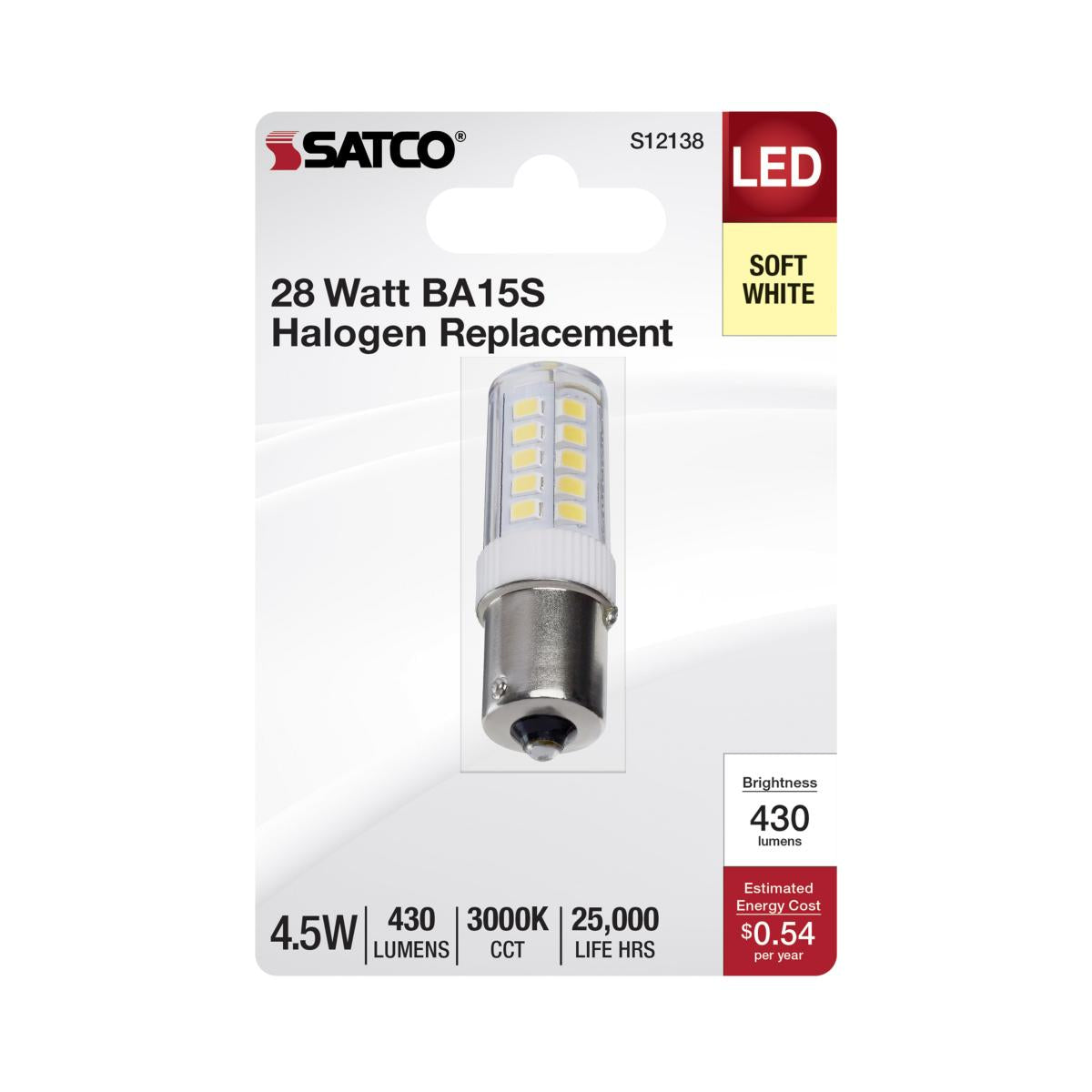 Satco 4.5w Mini LED BA15s Bayonet Single Contact 12v 3000K Clear Finish Bulb