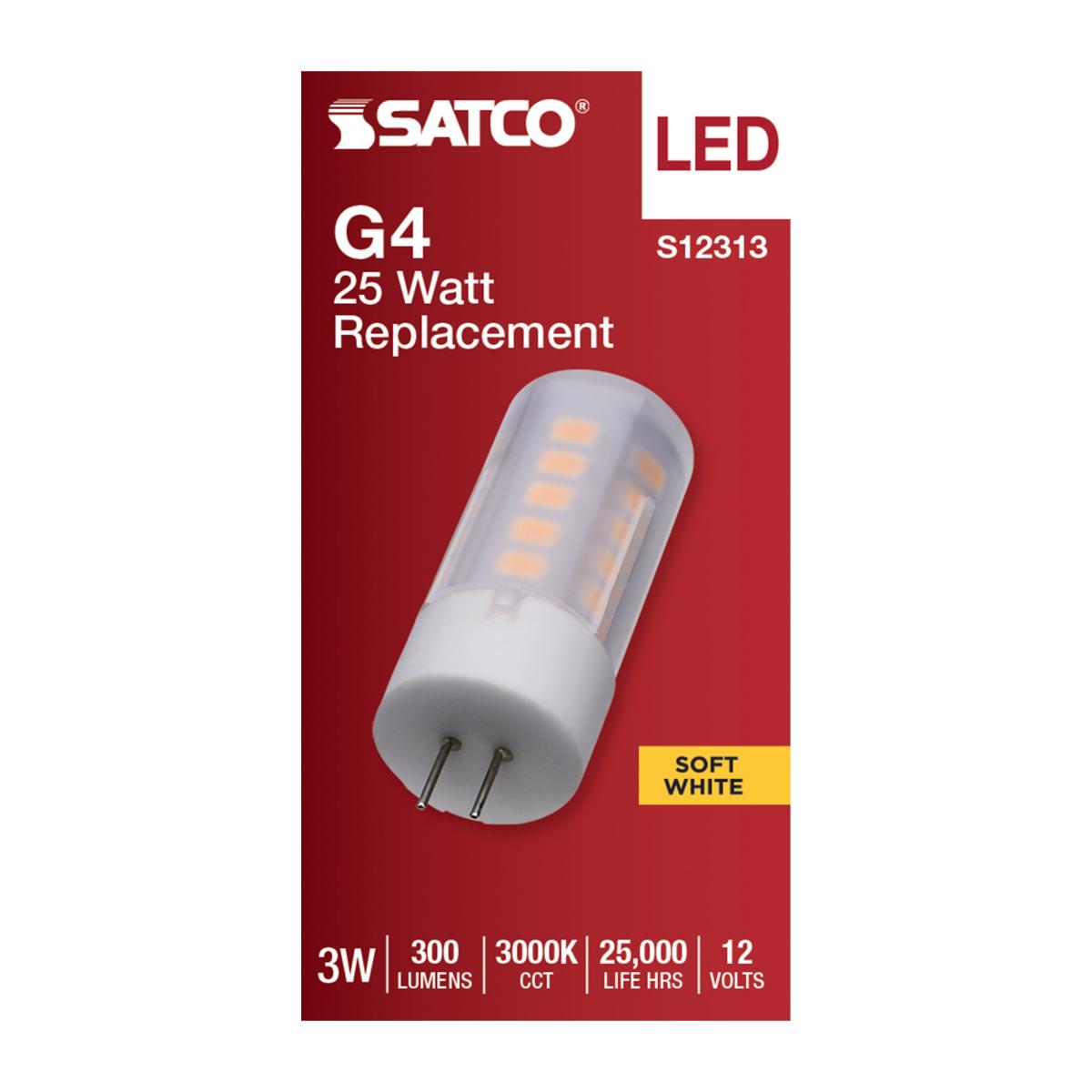 Satco 3w T5 LED12v Bi Pin G4 Base 3000K Frosted Finish Bulb