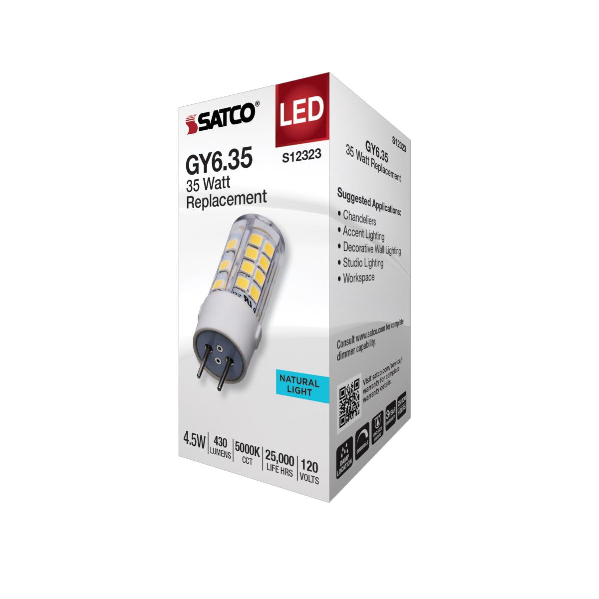 Satco 4.5w T6 LED 120v GY6.35 Base 5000k Clear Finish Bulb