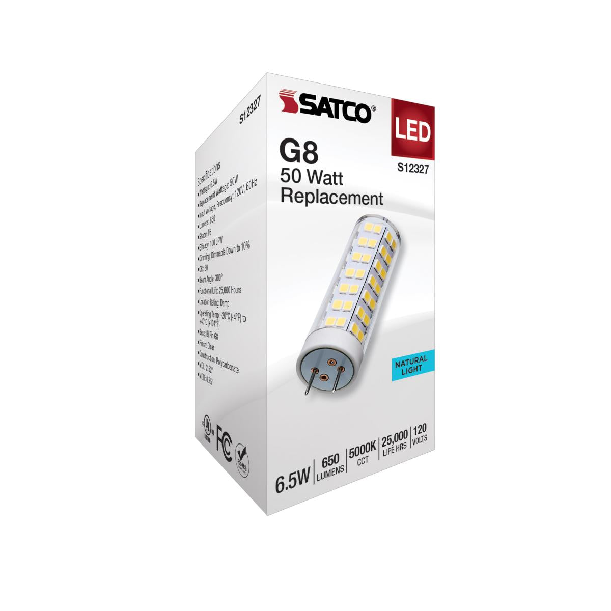 Satco 6.5w T6 LED 120v G8 Base 5000k Clear Finish Bulb