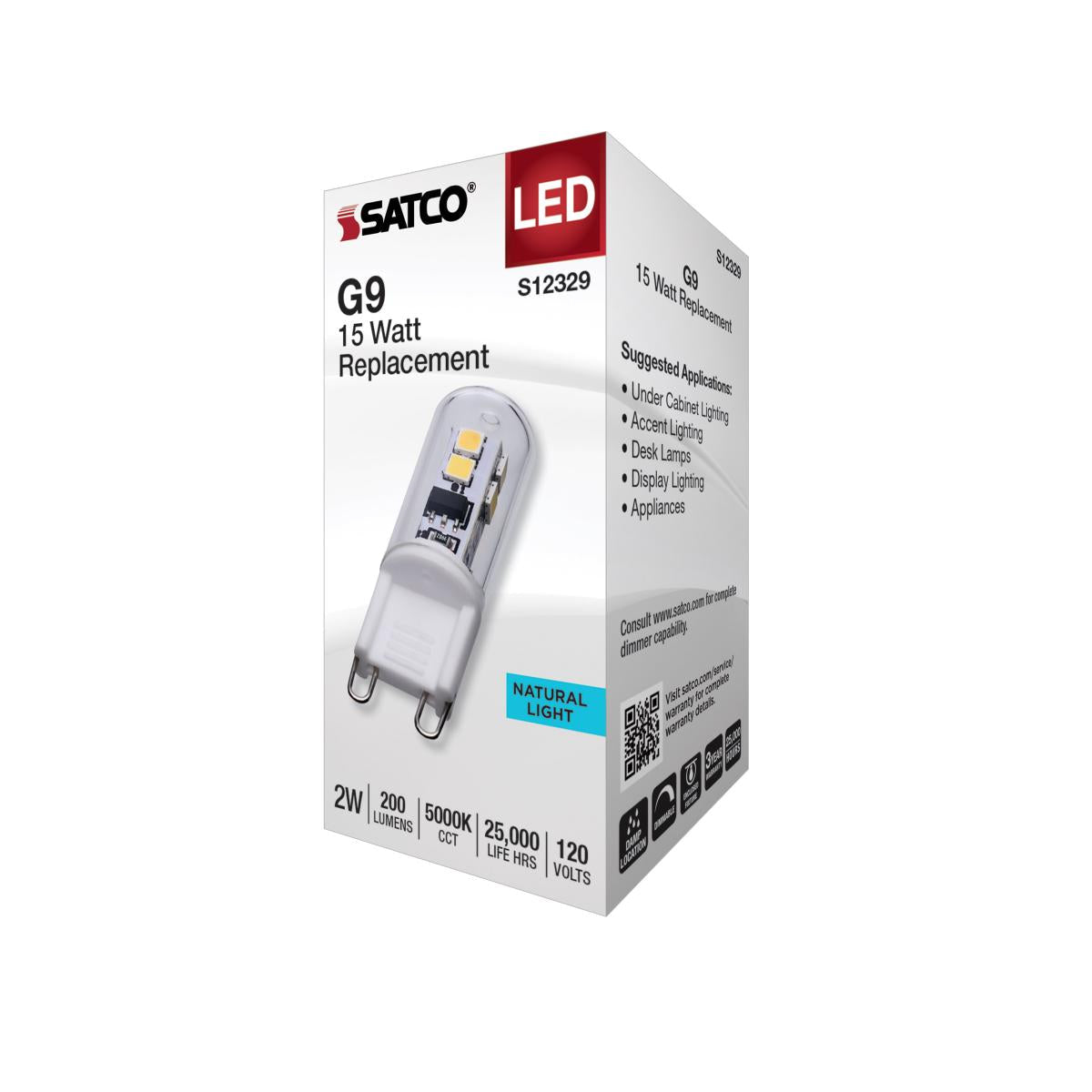 Satco 2w T4 LED 120v G9 Base 5000k Clear Finish Bulb