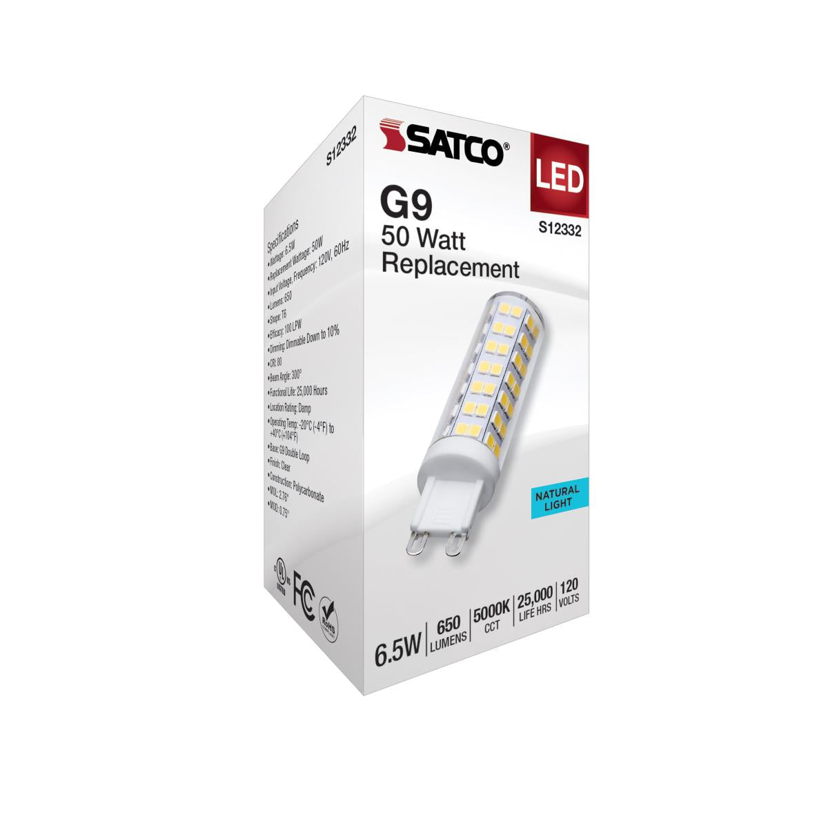 Satco 6.5w T6 LED 120v G9 Base 5000k Clear Finish Bulb