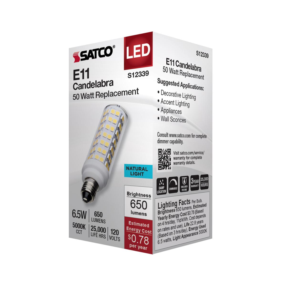 Satco 6.5w T6 LED 120v E11 Base 5000k Clear Finish Bulb