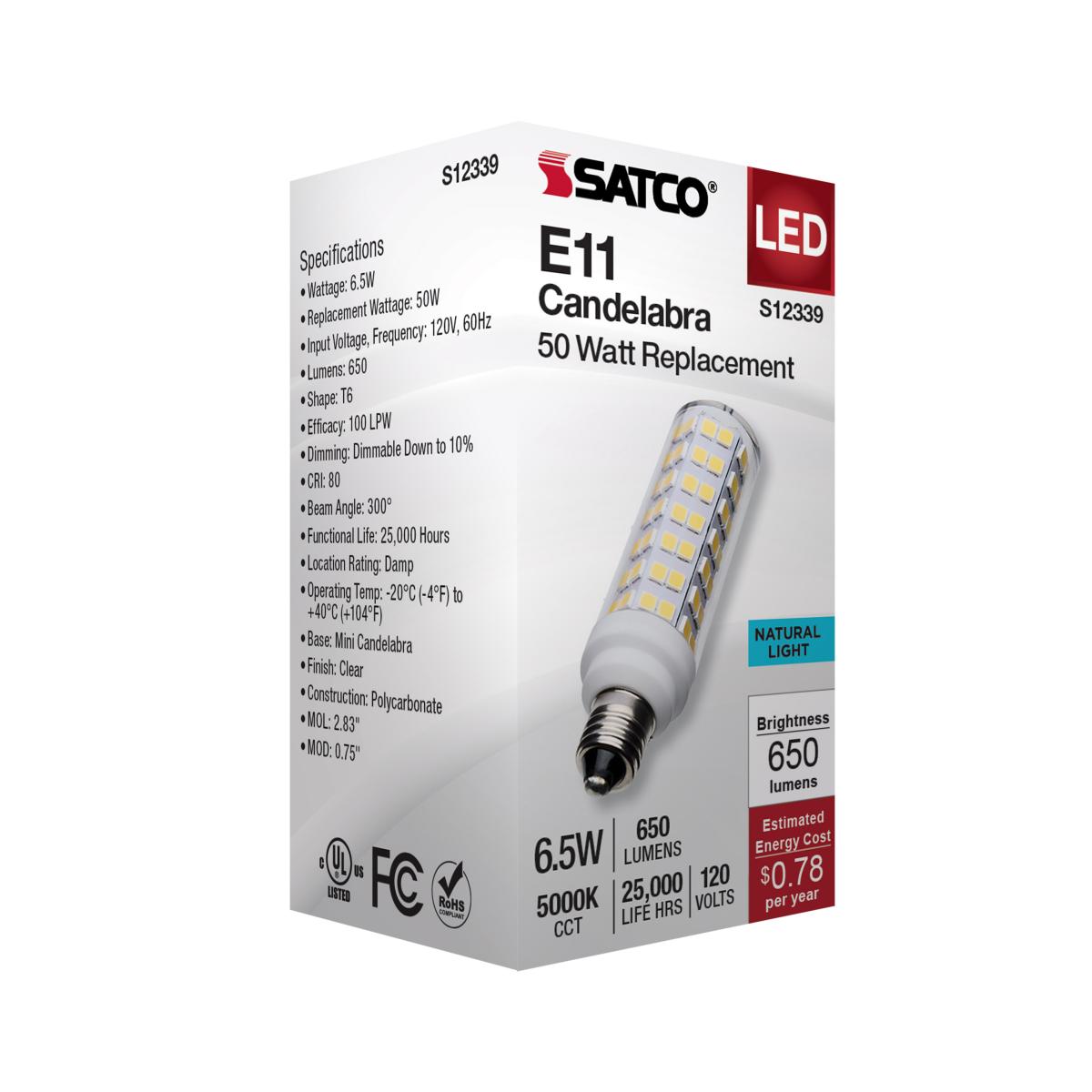 Satco 6.5w T6 LED 120v E11 Base 5000k Clear Finish Bulb