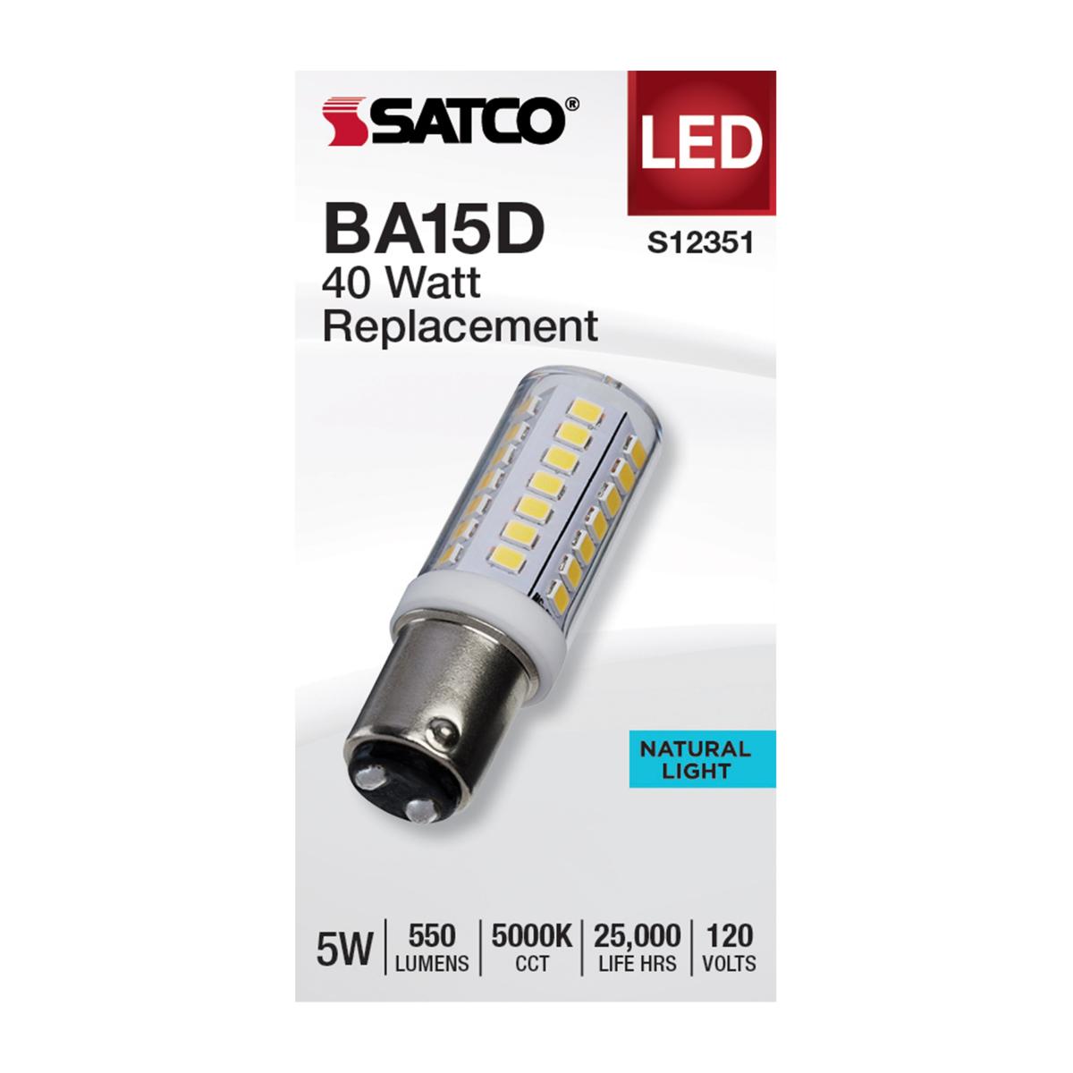 Satco 5w T6 LED 120v DC Base 5000k Clear Finish Bulb
