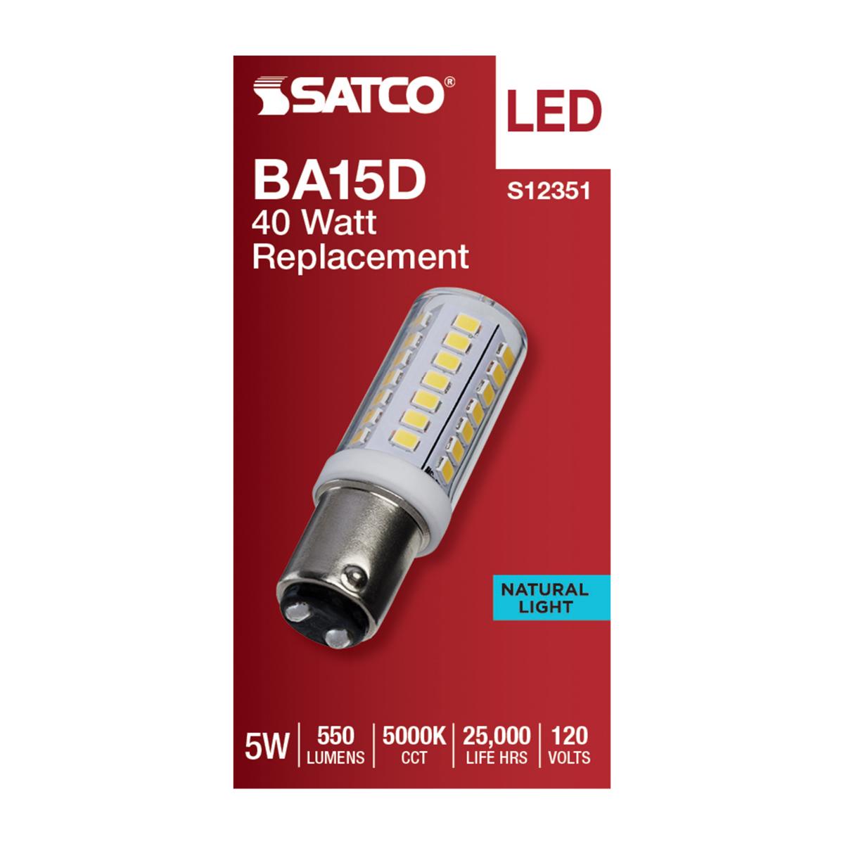 Satco 5w T6 LED 120v DC Base 5000k Clear Finish Bulb