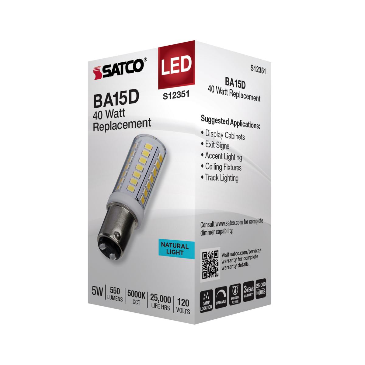 Satco 5w T6 LED 120v DC Base 5000k Clear Finish Bulb