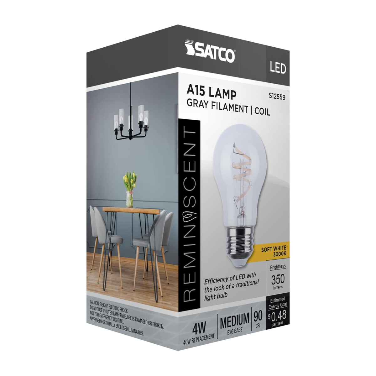Satco 4w A15 LED Reminiscent Flex Gray Coil Filament E26 3000K 120v Bulb