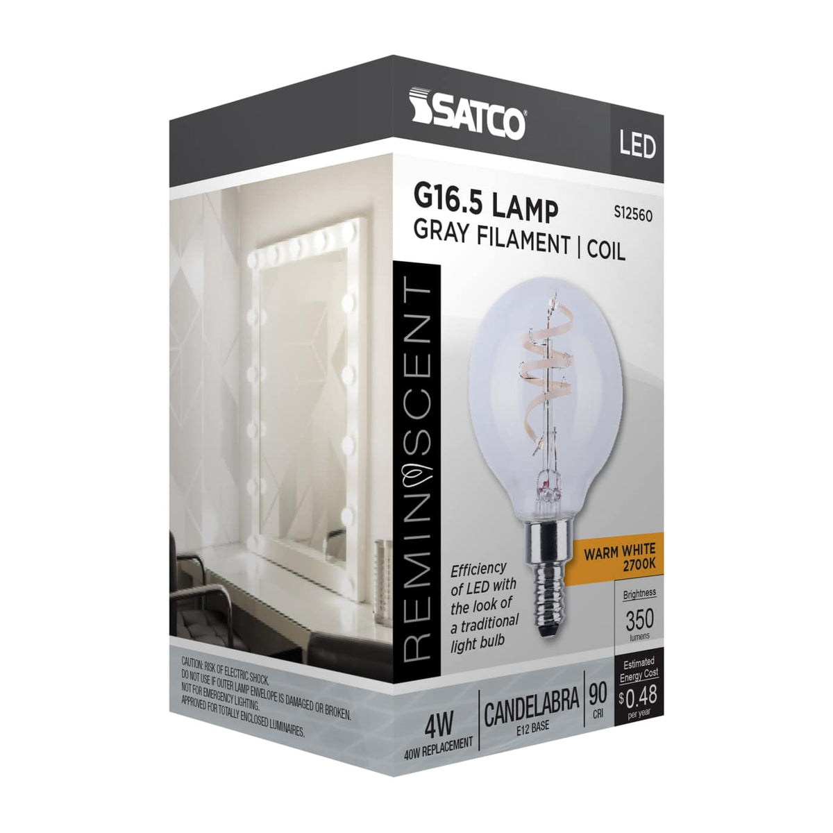 Satco 4w G16.5 LED Reminiscent Flex Gray Coil Filament E12 2700K 120v Bulb